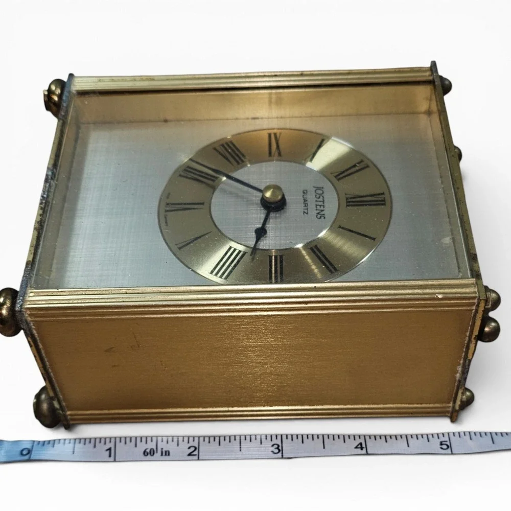 vintage Carriage Clock Gold Fair Jostens‎ West Germany Quartz Roman Numeral Dial